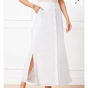 Talbots womens white 100% linen button front midi skirt 16 NWT